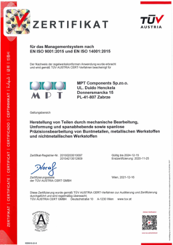 ISO 9001 + ISO 14001 MPT Components